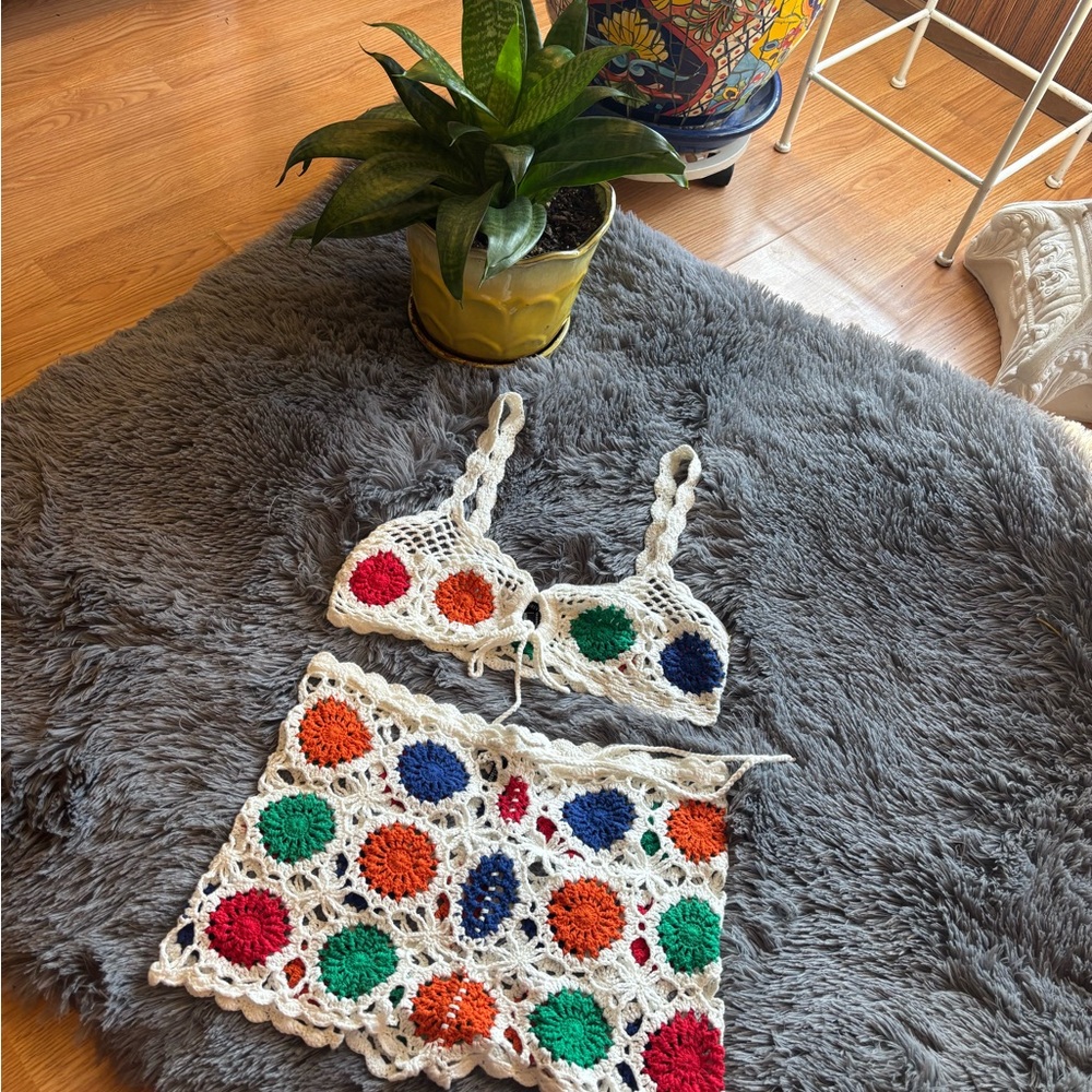 Colorful Crochet Top and Skirt Set